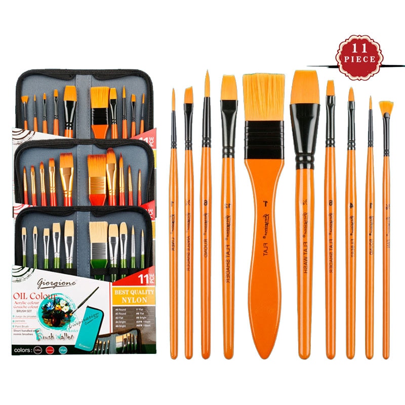 11 pcs Imported nylon hair Multi-function brushes Safety Paint watercolor oil painting acrylic brushes with cloth bag Artist