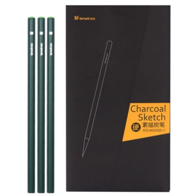 Tenwin 12pcs Black Sketch Charcoal Pen Soft/Medium/Hard