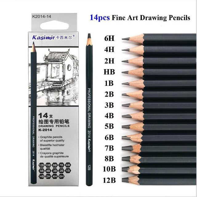 14Pcs/Set Drawing Pencil Set Wooden Professional Art Supplies Hard/Medium/Soft