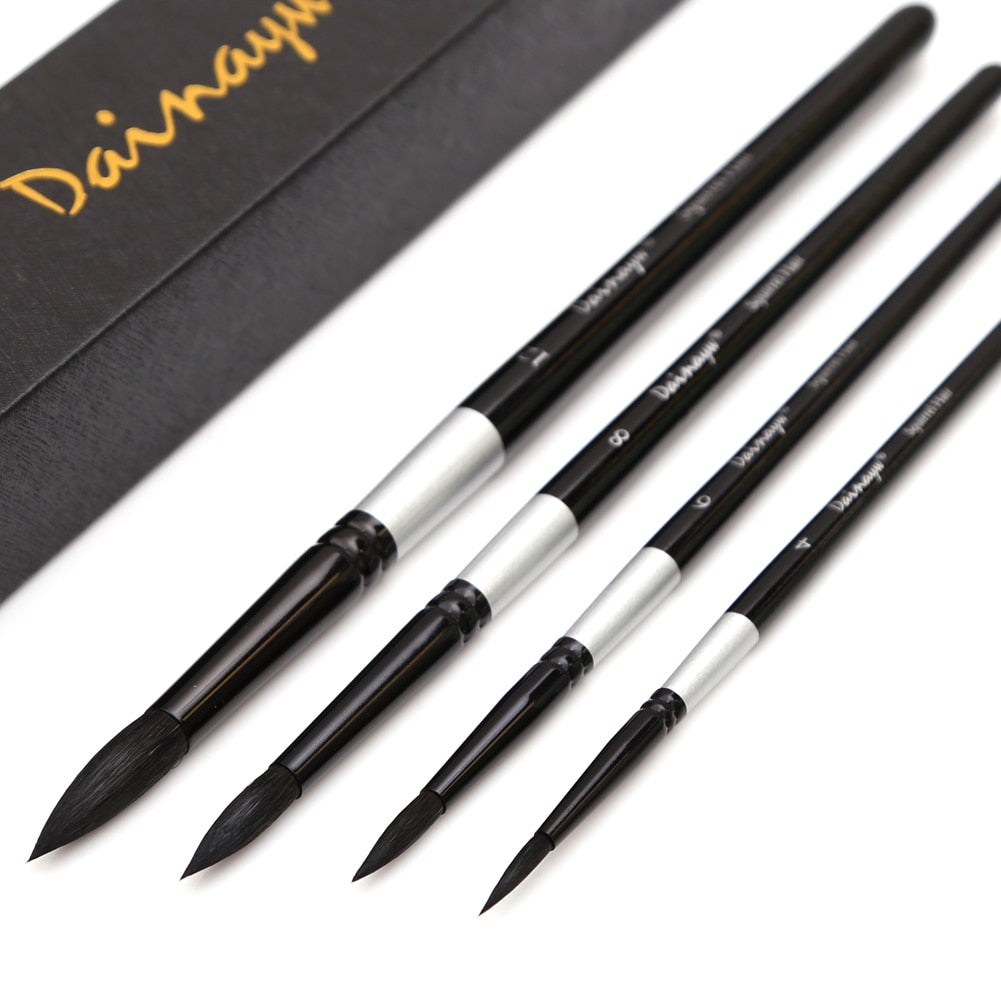 Professional 4Pcs Black Handle Round Brushes set Squirrel Hair Art Painting Brushes for Artistic Watercolor Gouache Wash Mop