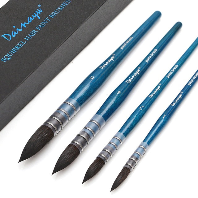 Dainayw 4 Brushes Squirrel Hair &Horse Hair Art Painting Brushes Artistic Watercolor Brush Set for Gouache Wash Mop Art Painting