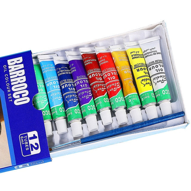 12colors 6ml/tube Professional Oil paints colors painting drawing pigments art supplies set oil painting set with paint brush