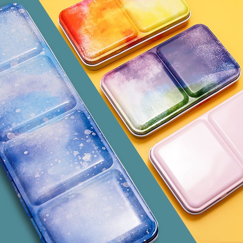 Starry Watercolor/Oil/ Acrylic Paints Tins Box Empty Palette Painting Storage Paint Tray Box with Half Pans For Art Supplies