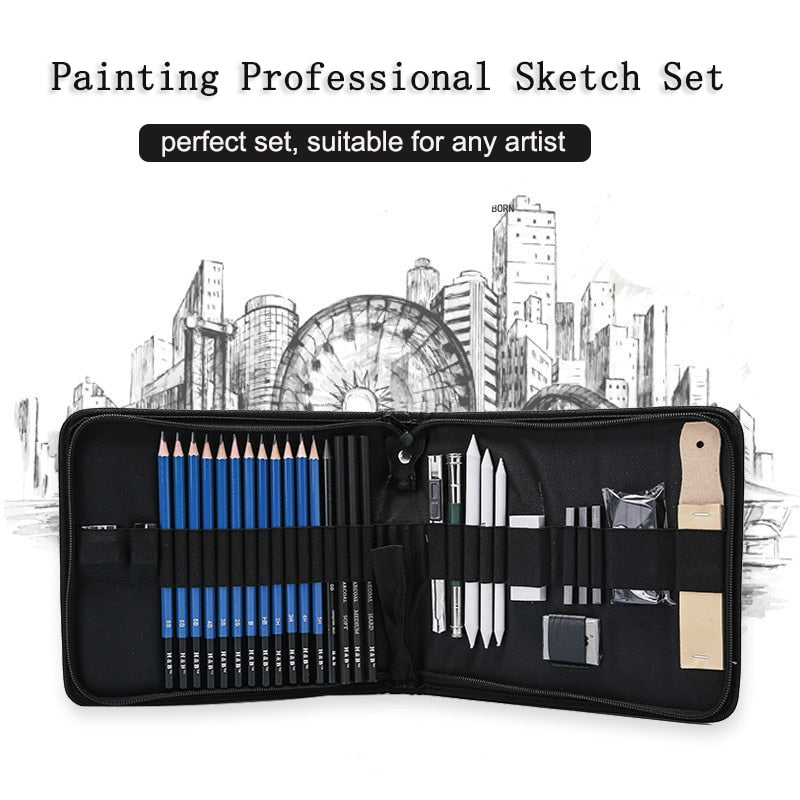 Professional Art Set 32 PCS Drawing Sketching Set With Sketch Graphite Charcoal Pencils
