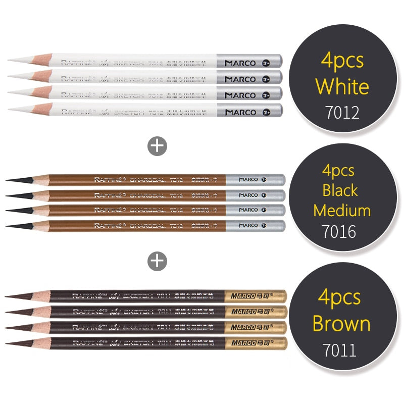 Marco Wood Drawing Sketch Pencil Soft Charcoal Pencils Pen Black White Brown for Student Sketching Professional Art Supplies