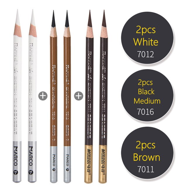 Marco Wood Drawing Sketch Pencil Soft Charcoal Pencils Pen Black White Brown for Student Sketching Professional Art Supplies