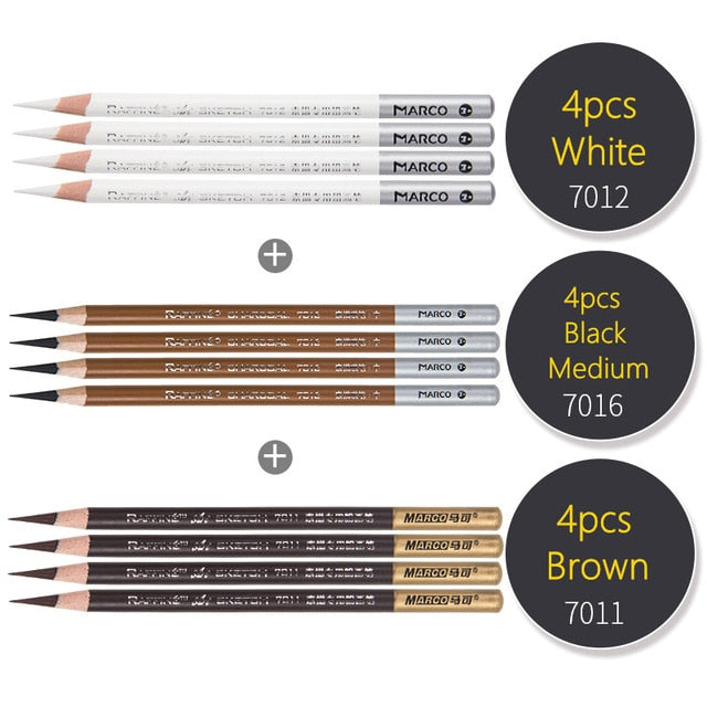 Marco Wood Drawing Sketch Pencil Soft Charcoal Pencils Pen Black White Brown for Student Sketching Professional Art Supplies