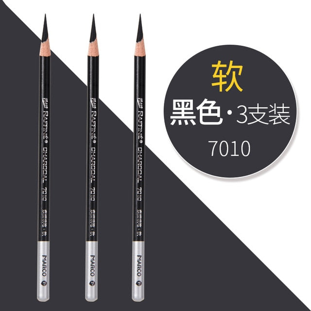 Marco Black/White/Brown Charcoal Highlighter Sketch Pencil Drawing Set Art Supplies Professional Sketching Tools