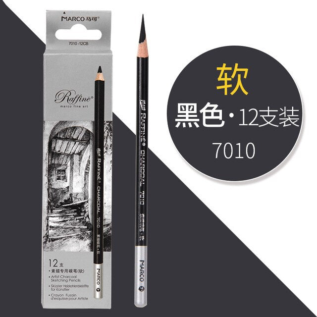 Marco Black/White/Brown Charcoal Highlighter Sketch Pencil Drawing Set Art Supplies Professional Sketching Tools