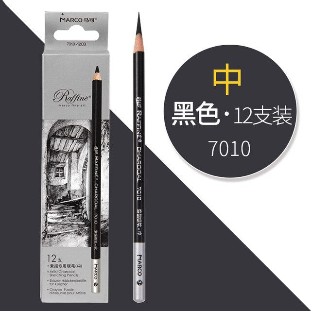 Marco Black/White/Brown Charcoal Highlighter Sketch Pencil Drawing Set Art Supplies Professional Sketching Tools