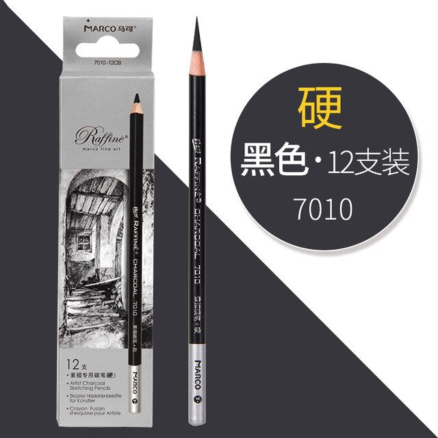 Marco Black/White/Brown Charcoal Highlighter Sketch Pencil Drawing Set Art Supplies Professional Sketching Tools
