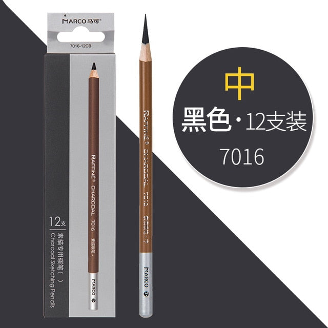 Marco Black/White/Brown Charcoal Highlighter Sketch Pencil Drawing Set Art Supplies Professional Sketching Tools