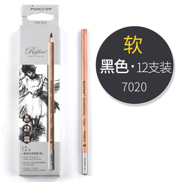 Marco Black/White/Brown Charcoal Highlighter Sketch Pencil Drawing Set Art Supplies Professional Sketching Tools