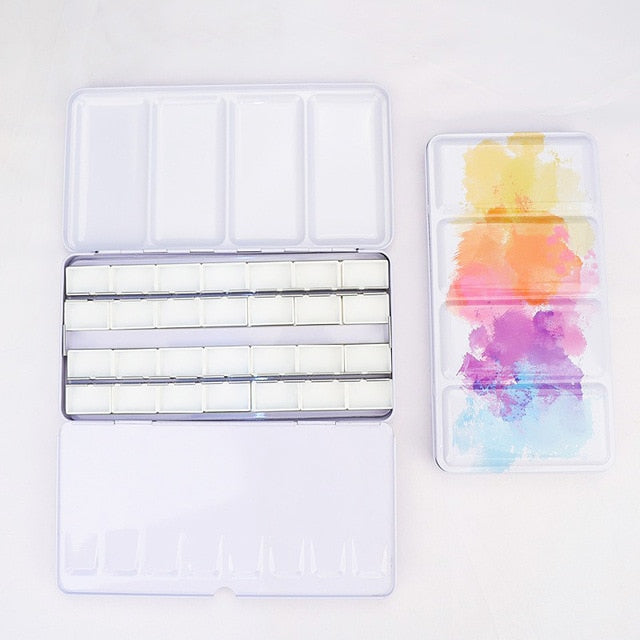 Starry Watercolor/Oil/ Acrylic Paints Tins Box Empty Palette Painting Storage Paint Tray Box with Half Pans For Art Supplies
