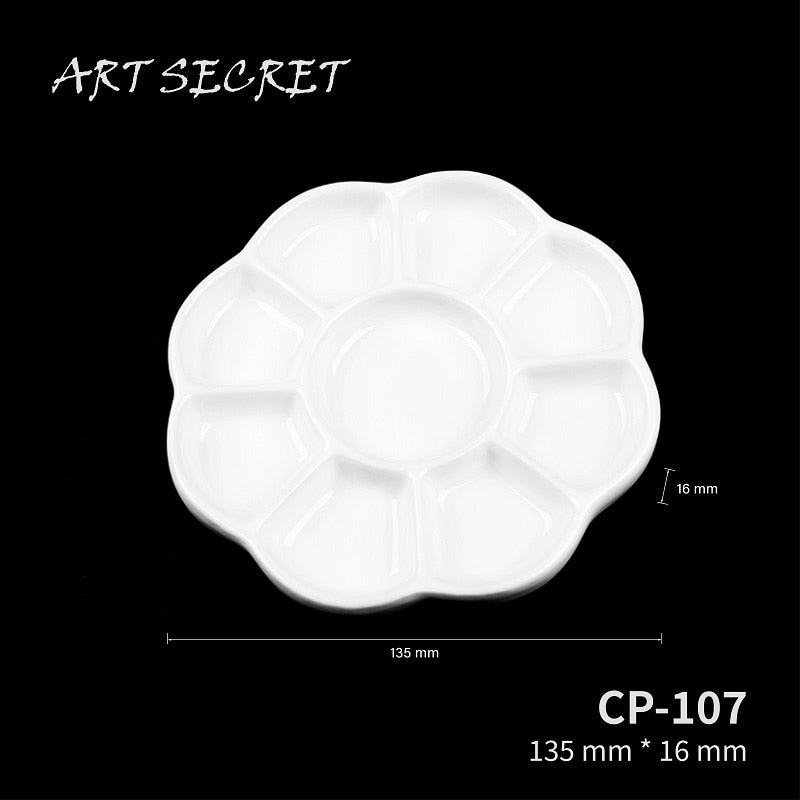 CP107 New Round 9 Hole Paint Palette Tray White Ceramics for Acrylic Oil Watercolor Gouache Craft DIY Art Painting Easy to Wash