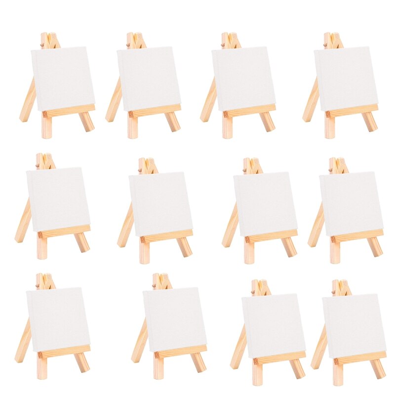 24Set Artists 5 Inch Mini Easel +3 Inch X3 Inch Mini Canvas Set Painting Craft DIY Drawing Small Table Easel Gift