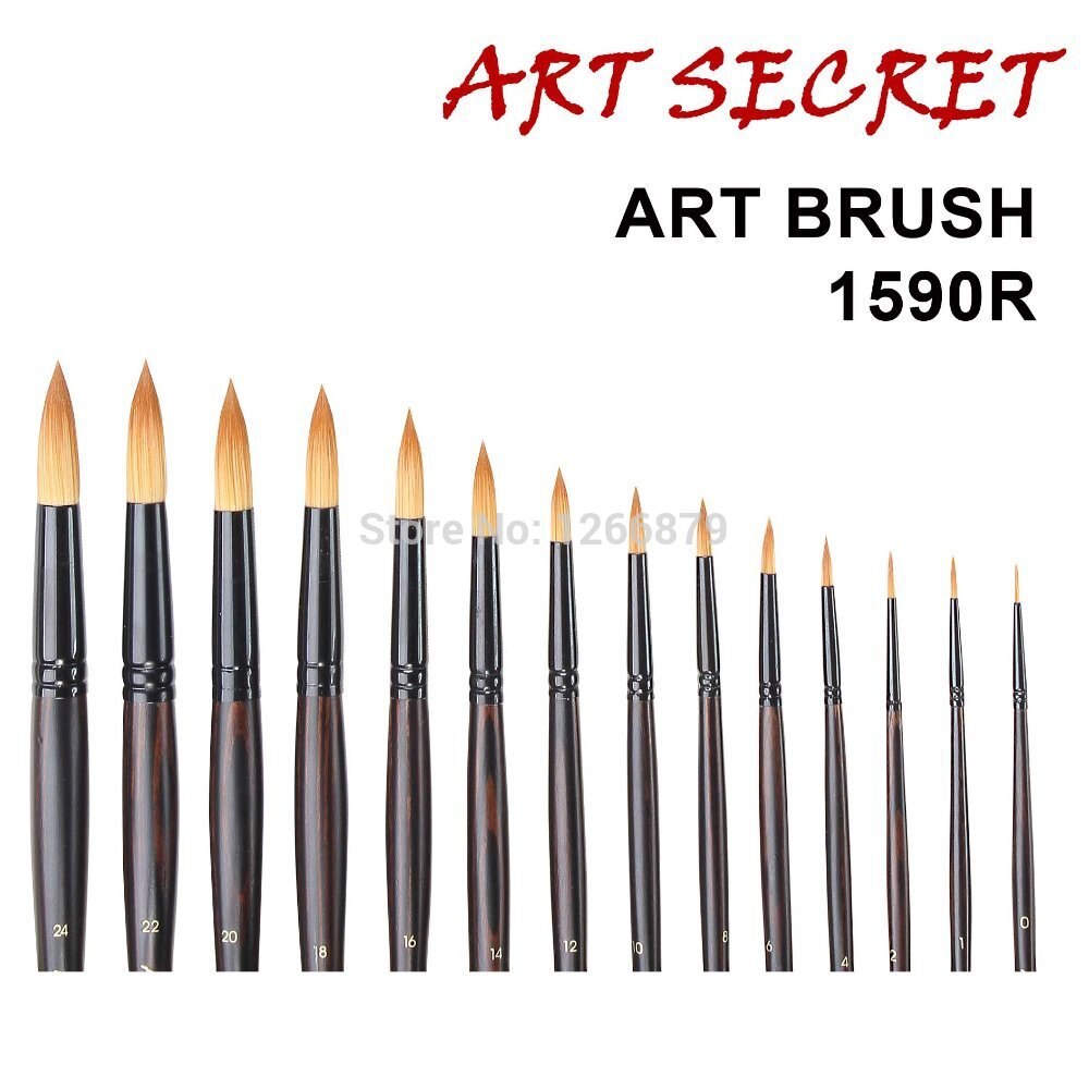 1590R high quality Korea importing synthetic hair black brass ferrule wooden handle watercolor acrylic artist art brush