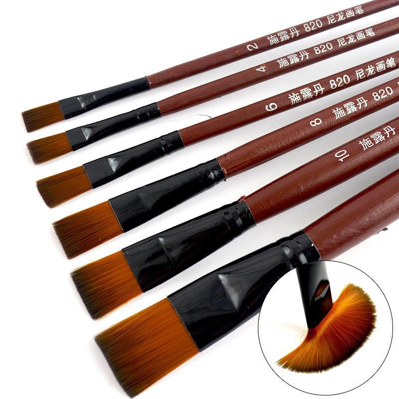 6pcs/set Artist Nylon Oil Paint Brush Pen for Painting Wooden Handle Paint Brushes For Acrylic Painting Student school Supplies