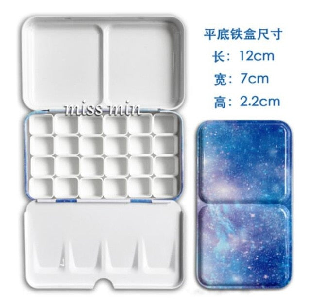 Watercolor/Oil/ Acrylic Paints Macaron Starry Tins Box Palette Painting Storage Tray Palette Box with Full or Half Pans For Art