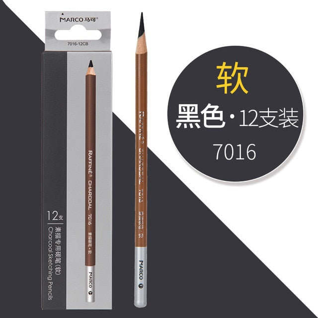 Marco Black/White/Brown Charcoal Highlighter Sketch Pencil Drawing Set Art Supplies Professional Sketching Tools