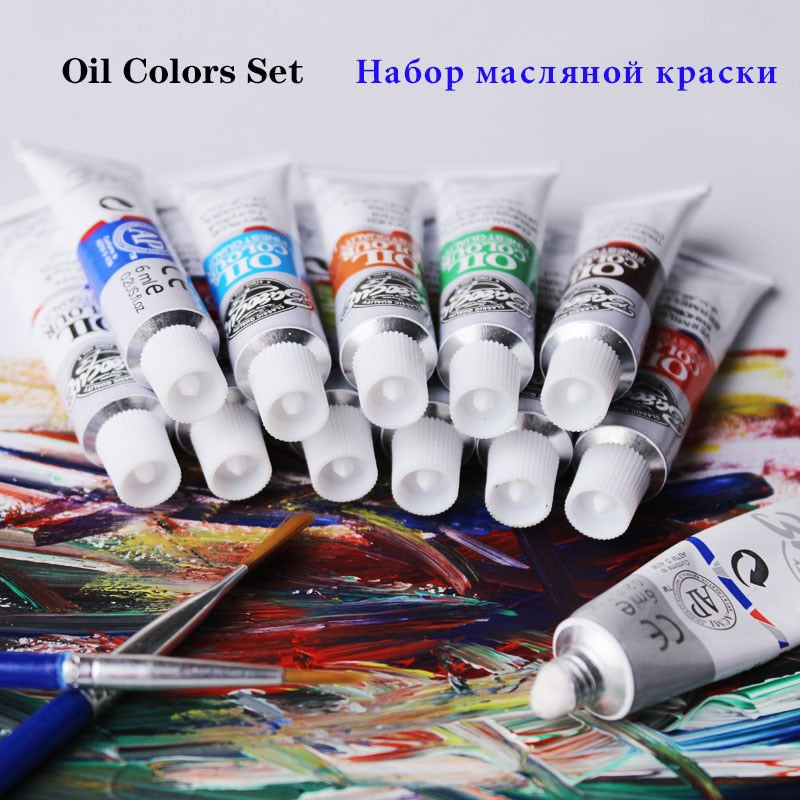 Oil Colors Paints Fine Painting Art Supplies 12 Colours 6 ML Tube Offer 2 Brush And 1 Palette  For Free