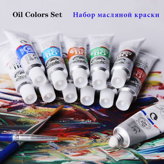 Oil Colors Paints Fine Painting Art Supplies 12 Colours 6 ML Tube Offer 2 Brush And 1 Palette  For Free