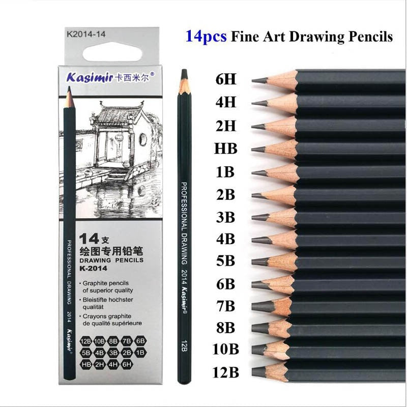 14Pcs/Set Drawing Pencil Set Wooden Professional Art Supplies Hard/Medium/Soft